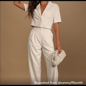 Posh Company Ivory Pleated High-Waisted Trouser